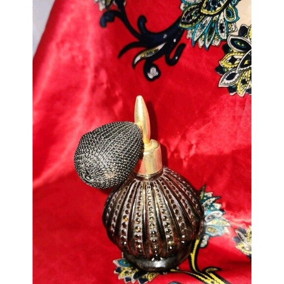 Unbranded  Clear Black Glass Beaded Ribbed Design Perfume Bottle Classic Vintage - Picture 5 of 5